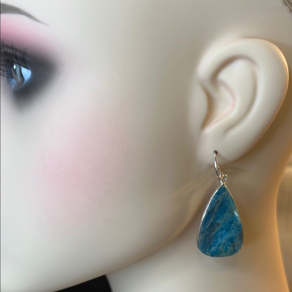 Tear drop Artisan Apatite Drop Earrings set in 925 Sterling Silver